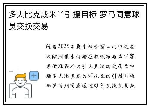 多夫比克成米兰引援目标 罗马同意球员交换交易